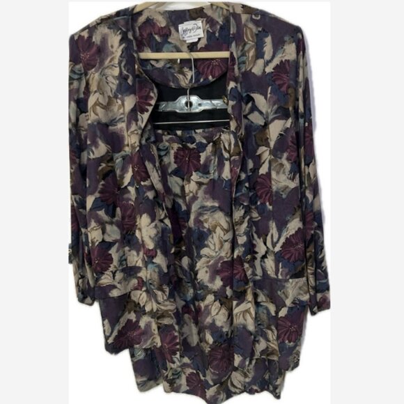 Vintage Jeffrey & Dara Linda Hutley Jacket Skirt Set Size 22 100% Rayon Floral - Picture 2 of 6